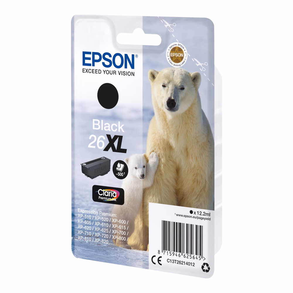 Epson 26XL (C13T26214012) must suuremahuline originaaltint 500lk