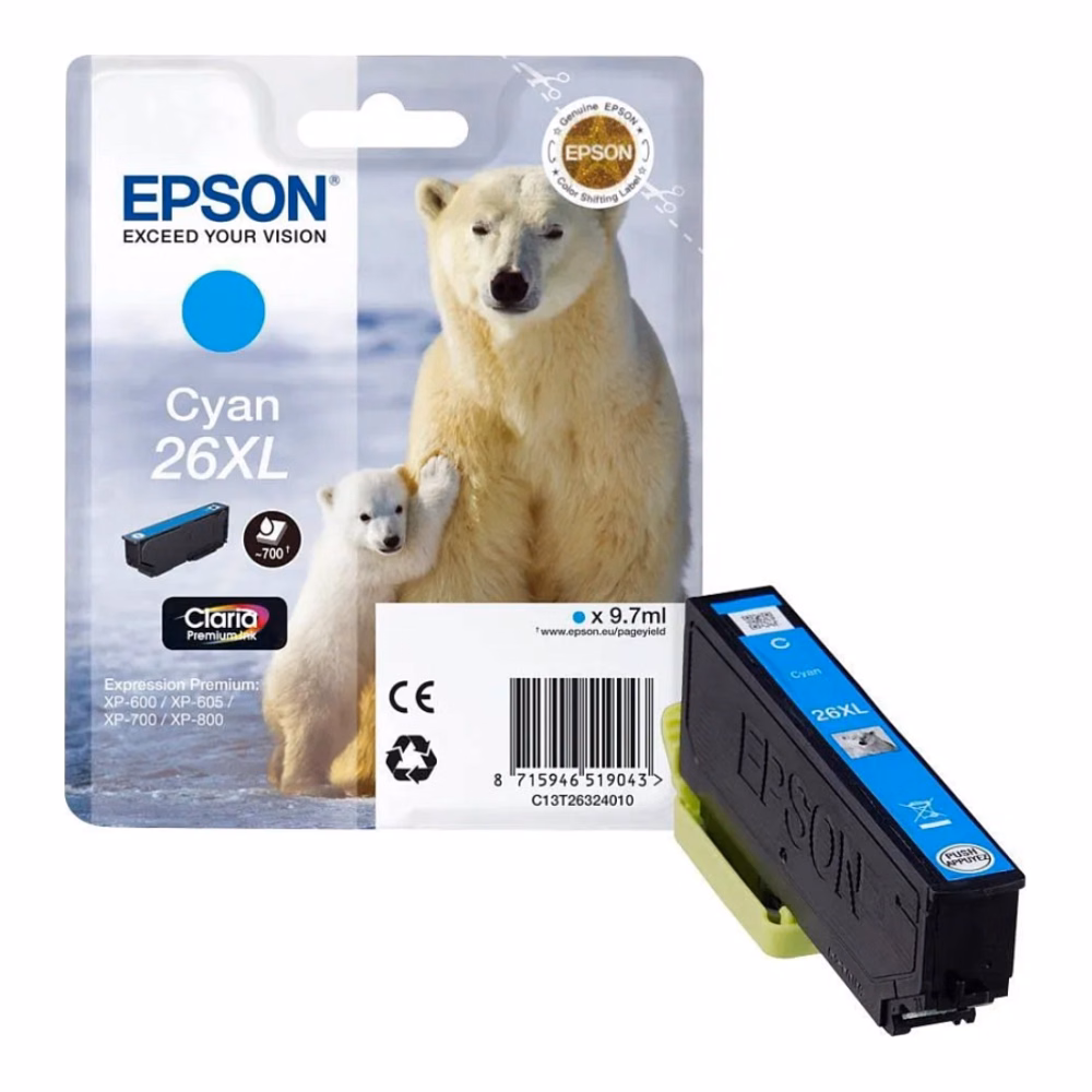 Epson 26XL (C13T26324012) tsüaan suuremahuline originaaltint 700lk