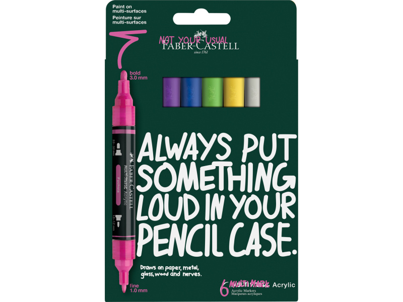 Akrüülmarkerid Faber-Castell Multimark 6-värvi intensiivsed