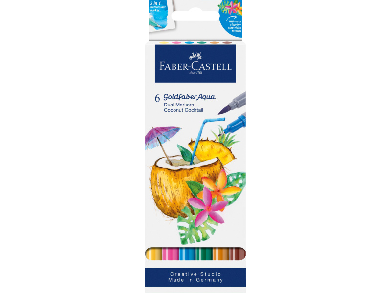 Akvarellimarker Faber-Castell Gofa Aqua 6-värvi fantaasia Coconut