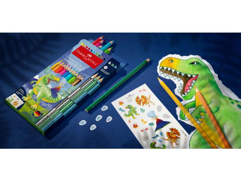 Akvarellpliiatsid Faber-Castell Colour Grip Dinosaurus 10+3 värvi — изображение 3
