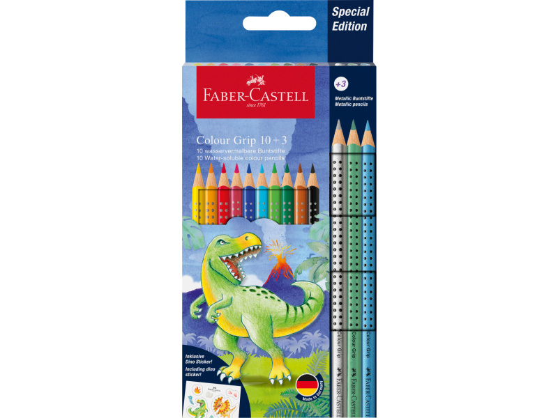 Akvarellpliiatsid Faber-Castell Colour Grip Dinosaurus 10+3 värvi