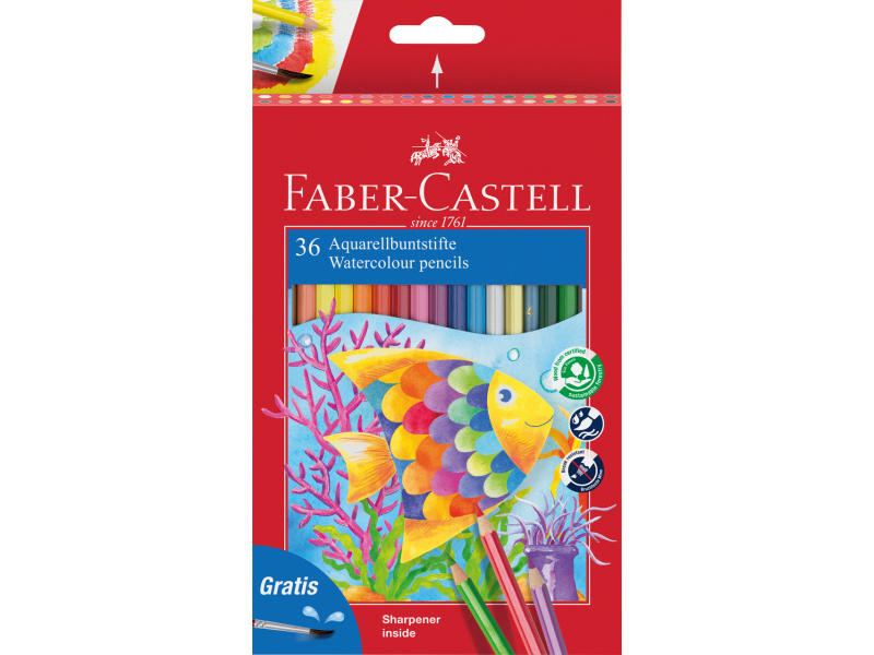 Akvarellpliiatsid Faber-Castell Fish/Kala 36 värvi+pintsel