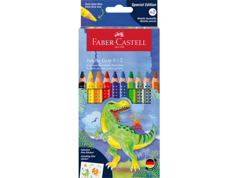 Akvarellpliiatsid Faber-Castell Jumbo grip Dinosaurus 8+2 värvi
