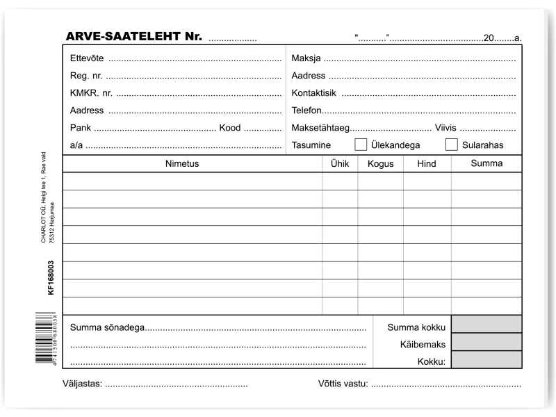 Blankett Arve-saateleht A5/100L, KPF