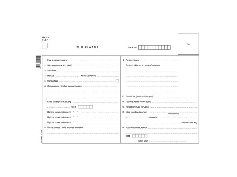 Blankett Isikukaart A4, GR