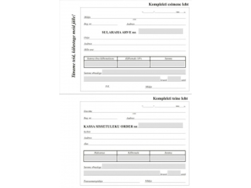 Blankett Sularahaarve/ Kassa sissetuleku order A6 2x50, isekopeeruv; GR