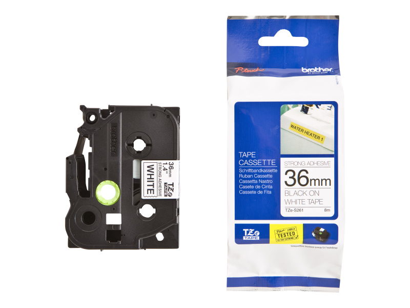 BROTHER TZES261 FlexiTapes 8m36mm strong adhesive black on white for P-touch