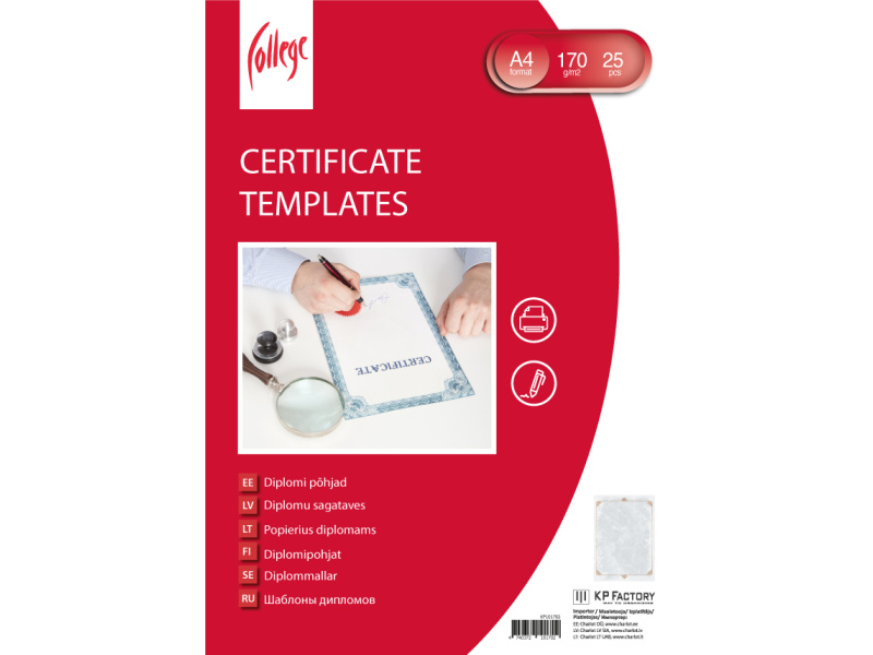 Diplomi põhjad College kartong A4/25, 170g/m², hall marmor kuldse raamiga - Pilt 2