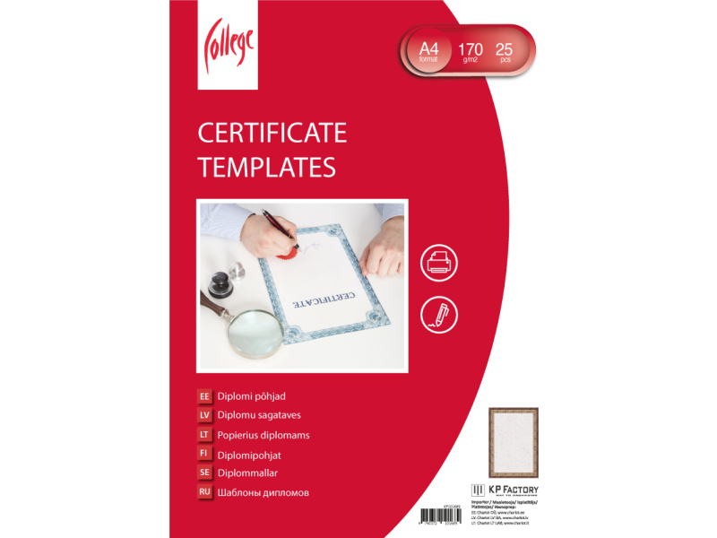 Diplomi põhjad College kartong A4/25, 170g/m², pruun raam - Pilt 2