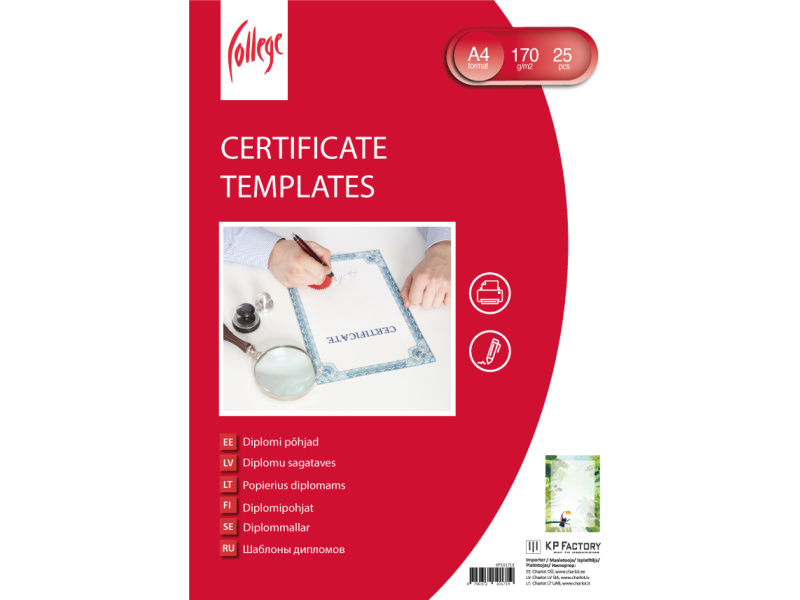 Diplomi põhjad College kartong A4/25, 170g/m², roheline raam linnuga — изображение 2