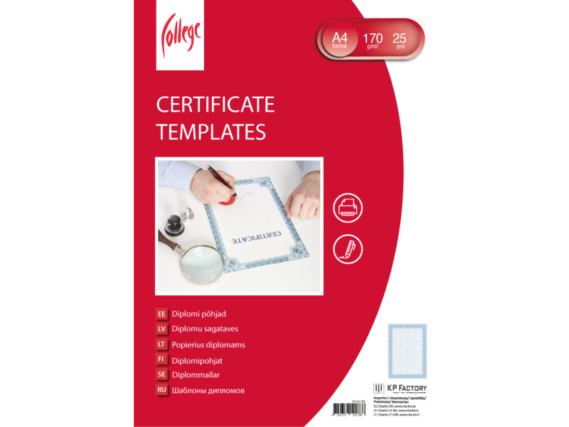 Diplomi põhjad College kartong A4/25, 170g/m², sinine raam - Pilt 2