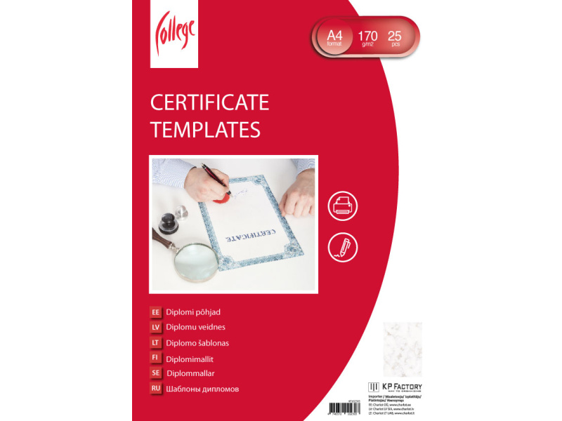 Diplomi põhjad College kartong A4/25, 170g/m², Valge marmor - Pilt 2