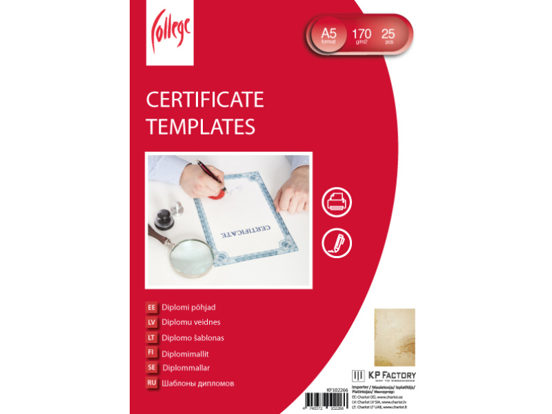 Diplomi põhjad College kartong A5/25L, 170g/m², beez marmor - Pilt 2