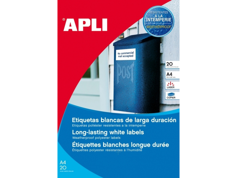 Etiketid Apli 1226 64,6X33,8mm A4/20L ilmastikukindel valge