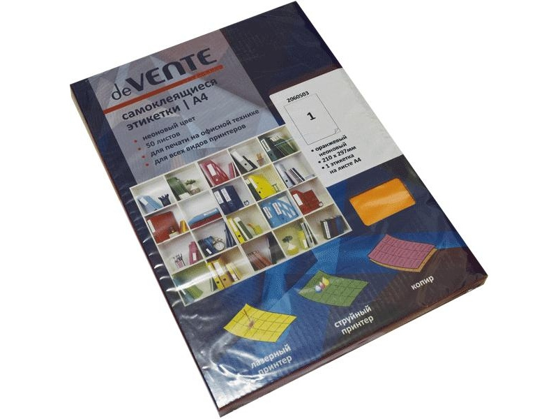 Etiketid deVENTE 210x297mm A4/50L neon oranz