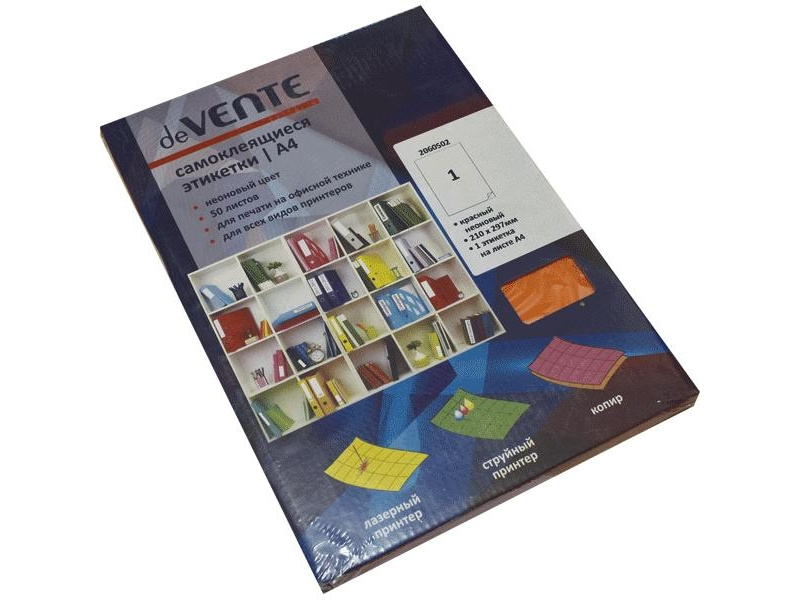 Etiketid deVENTE 210x297mm A4/50L neon punased