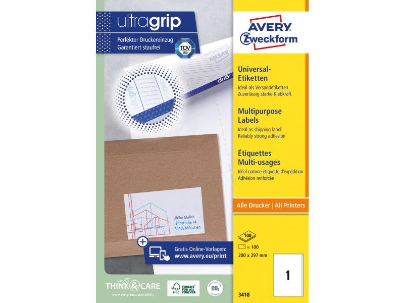 Etiketid Zweckform 3418 210x297mm A4/100L äärega - Pilt 3