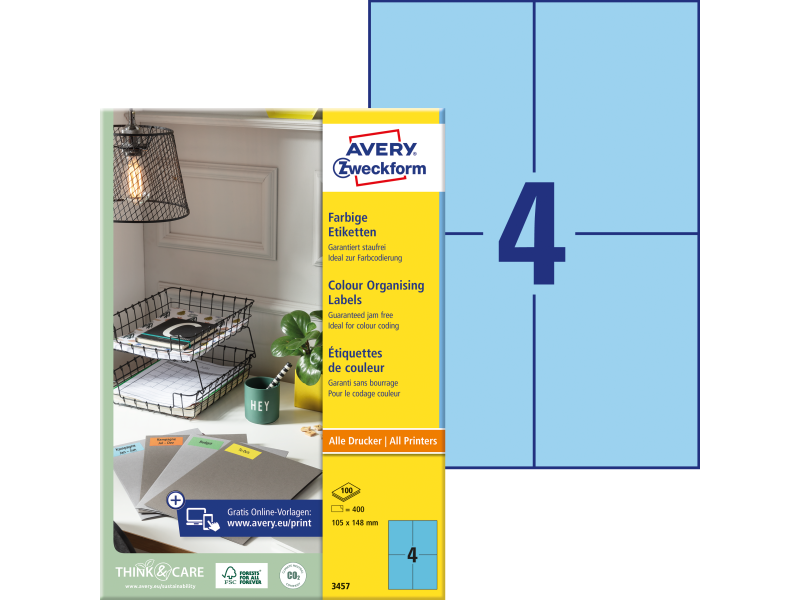 Etiketid Zweckform 3457 105x148 mm A4/100L sinine