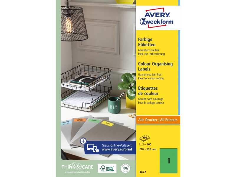 Etiketid Zweckform 3472 210x297mm A4/100L roheline - Pilt 3