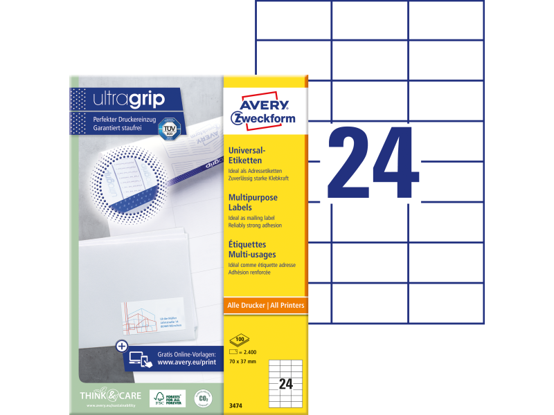 Etiketid Zweckform 3474 70x37mm A4/100L