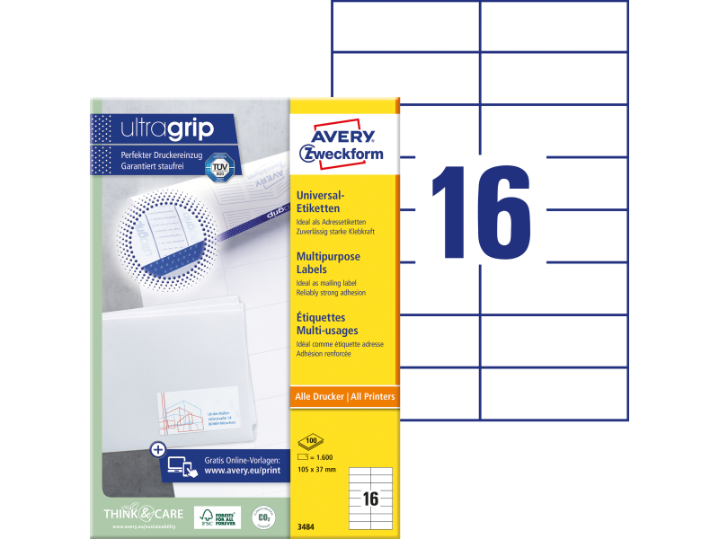 Etiketid Zweckform 3484 105x37mm A4/100L
