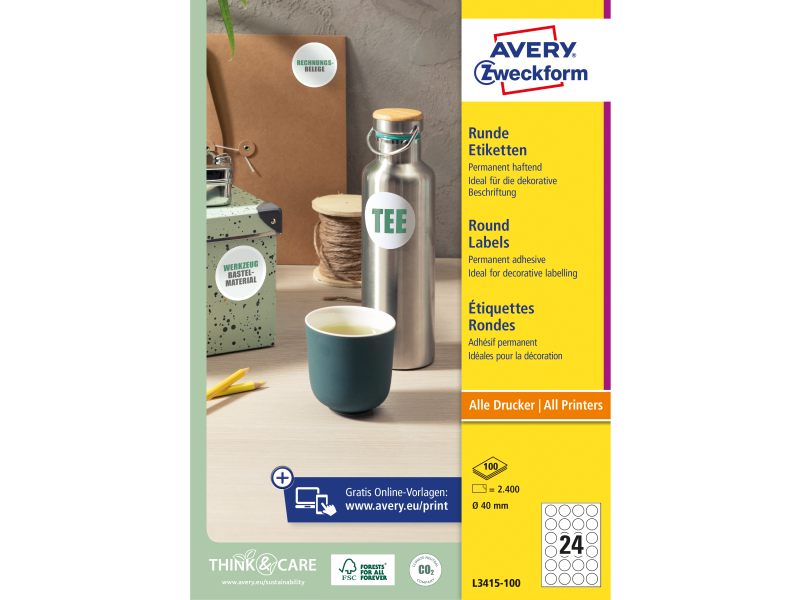 Etiketid Zweckform L3415-100 ring 40mm A4/100L valge - Pilt 3