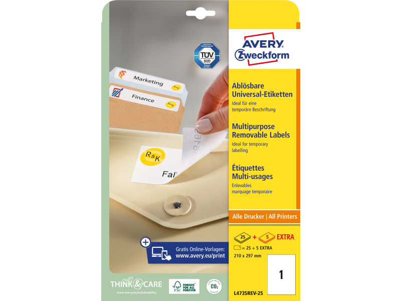 Etiketid Zweckform L4735REV-25 210x297mm A4/25L eemaldatavad - Pilt 3
