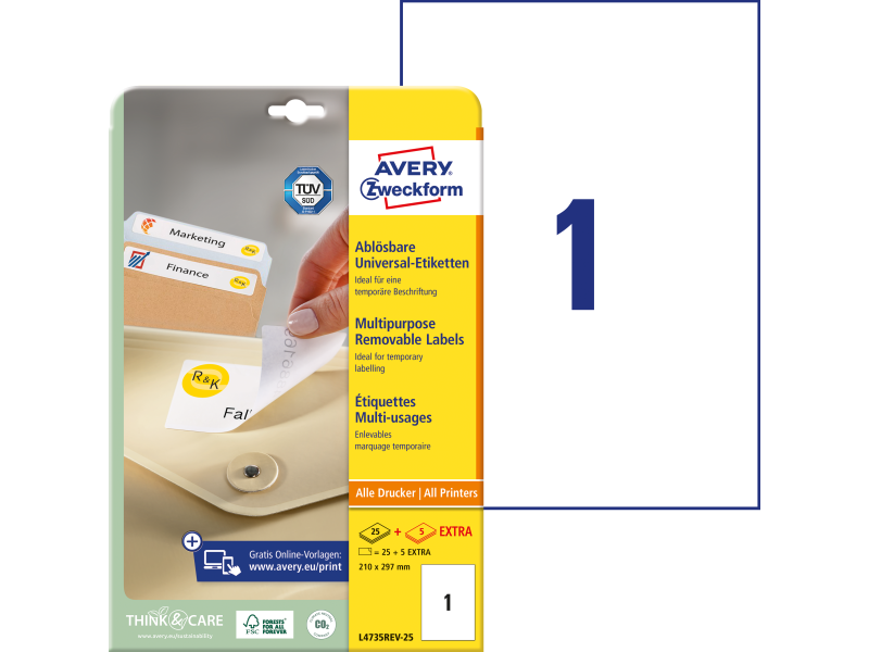 Etiketid Zweckform L4735REV-25 210x297mm A4/25L eemaldatavad