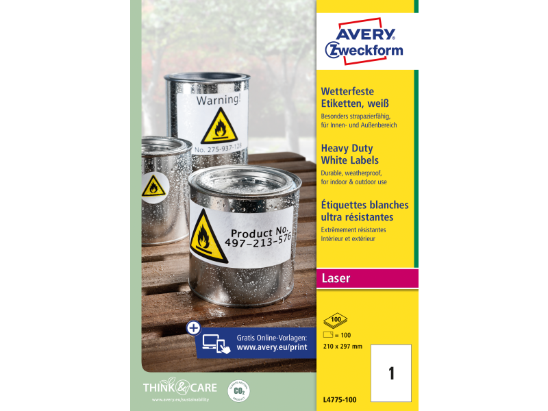 Etiketid Zweckform L4775-100 210x297mm A4/100L ilmastikukindel valge - Pilt 3