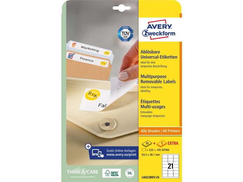 Etiketid Zweckform L6023REV-25 63,5x38,1mm A4/25L eemaldatavad - Pilt 3