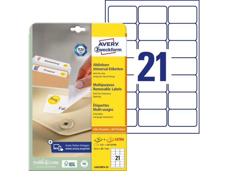 Etiketid Zweckform L6023REV-25 63,5x38,1mm A4/25L eemaldatavad
