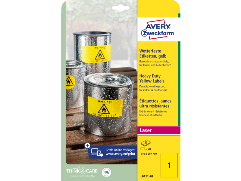 Etiketid Zweckform L6111-20 210x297mm A4/20L polüester ilmastikukindel, kollane - Pilt 3