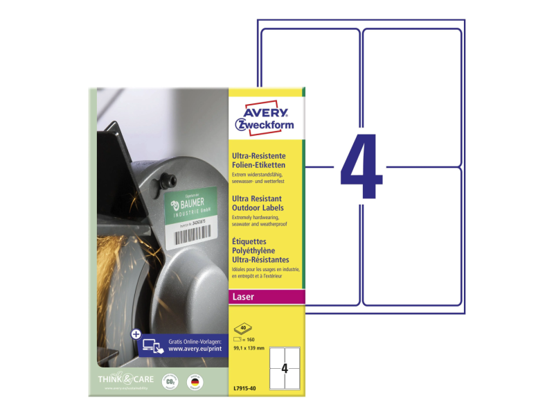 Etiketid Zweckform L7915-40 99,1x139mm A4/40L polüester ilmastikukindel, valge