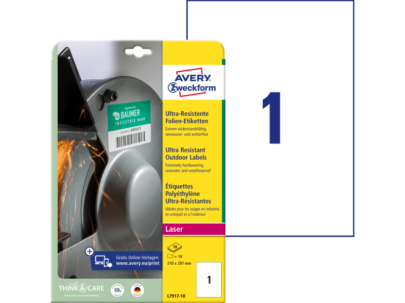 Etiketid Zweckform L7917-10 210x297mm A4/10L polüester ilmastikukindel, valge