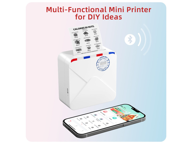 Etiketiprinter M02s TT 300dpi, bluetooth, kaasaskantav, roosa - Pilt 4