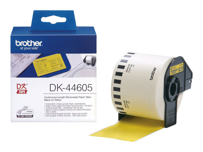 Etiketirull Brother DK44605, Yellow, Eemaldatav liim — изображение 2