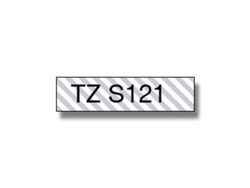 Etiketiteip Brother TZe-S121, tugev liim, must läbipaistev, 8m