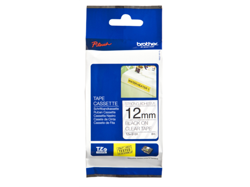 Etiketiteip Brother TZe-S131, tugev liim, must läbipaistval, 8m - Pilt 2