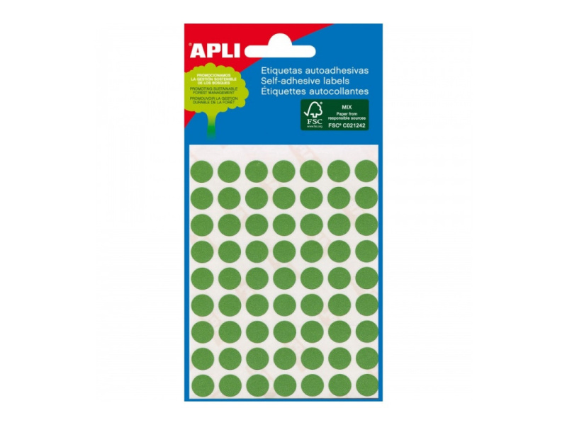 Etikett iseliimuv APLI ümar 10mm, roheline, 315tk/pk, markeerimispunkt