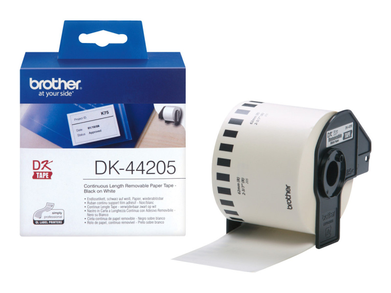 Etikettrull Brother DK44205, valge, Eemaldatav