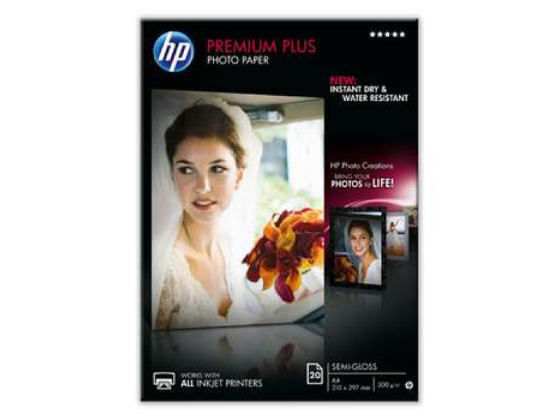 Fotopaber HP Premium Plus Semi-gloss, poolläikiv, A4/300g/20L
