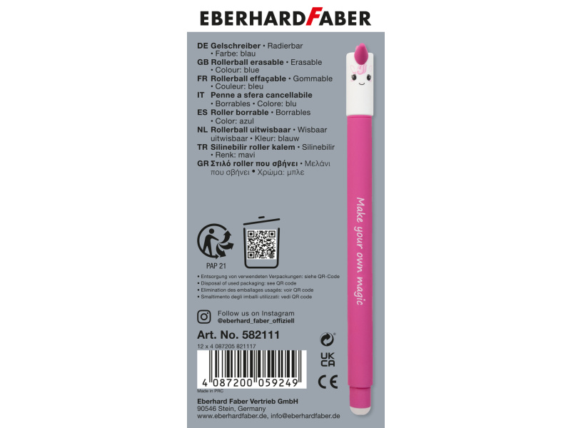 Geelpliiats EberhardFaber Erase it! Ükssarvik 0.7mm kirjutab-kustutab sinine - Pilt 3