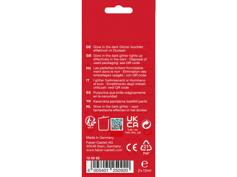 Glittergeel Faber-Castell 12ml 2tk/pk pimedas helendav - Pilt 2