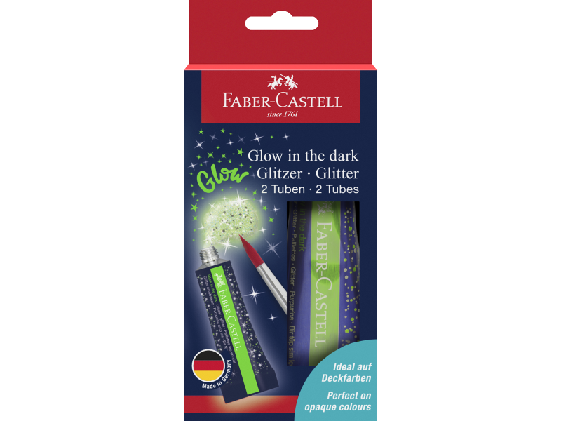Glittergeel Faber-Castell 12ml 2tk/pk pimedas helendav