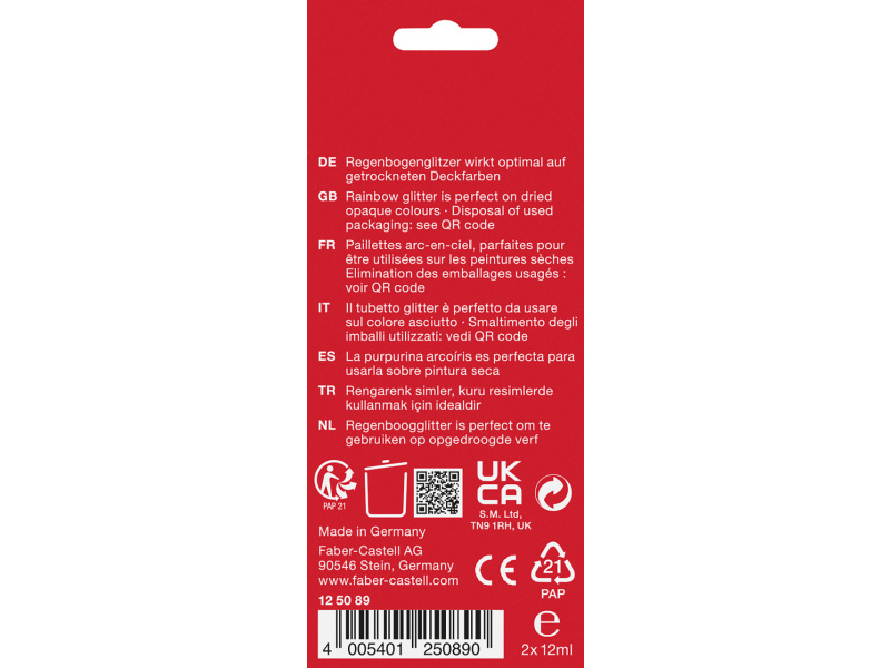 Glittergeel Faber-Castell 12ml 2tk/pk vikerkaare glitter - Pilt 3