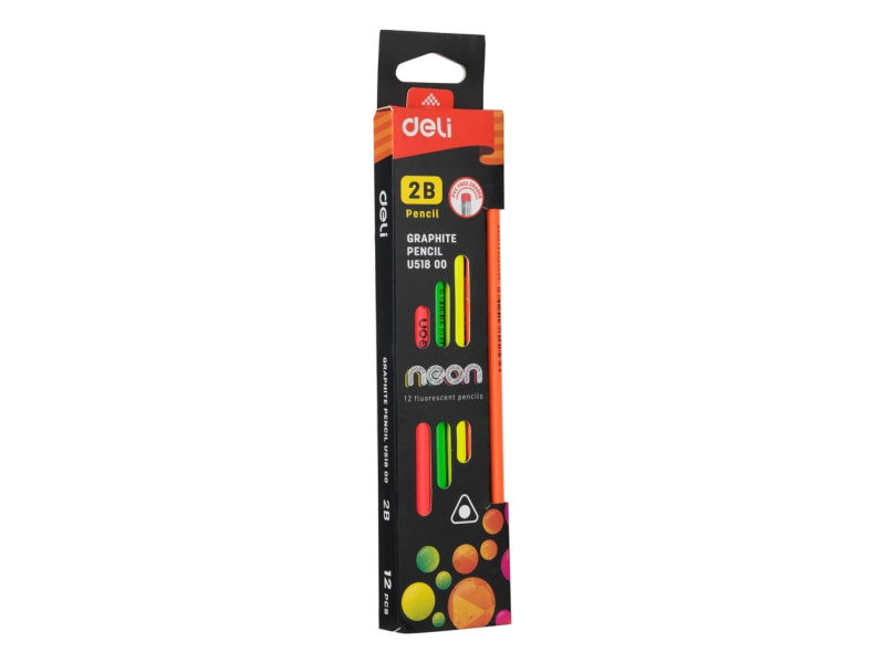 Harilik pliiats Deli Neon 2B kolmnurkne kustukummiga - Pilt 4