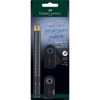Harilik pliiats Faber-Castell Sparkle must 2tk + teritaja ja kustukumm