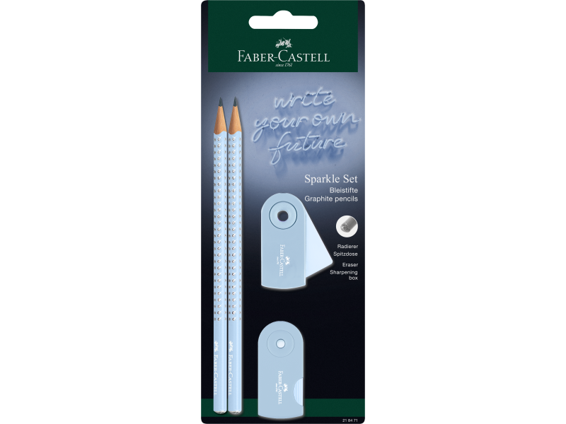 Harilik pliiats Faber-Castell Sparkle taeva sinine 2tk + teritaja ja kustukumm