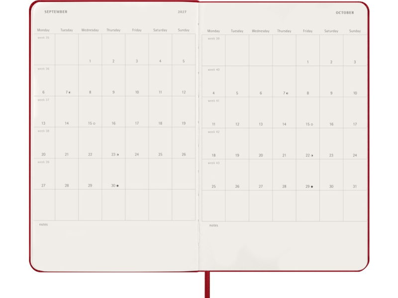 Kalender-märkmik Moleskine 2027 13x21cm, päev, kõvad kaaned, punane - Pilt 4